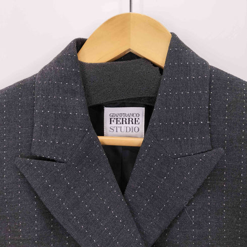 ジャンフランコフェレストゥーディオ GIANFRANCO FERRE STUDIO 90s イタリア製 ピークドラペルダブルテーラードジャケット レディース 12