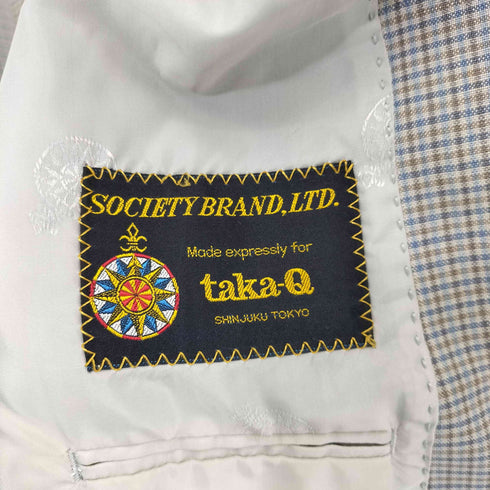 タカキュー TAKA Q コットン リネン混 背抜き 2B チェック テーラード ジャケット メンズ 94-82-175