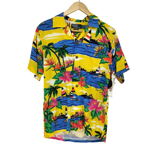 ポロバイラルフローレン Polo by RALPH LAUREN CLASSIC FIT TROPICAK-PRINT CAMP SHIRT クラッシックフィット オープンカラーアロハシャツ メンズ import:XS