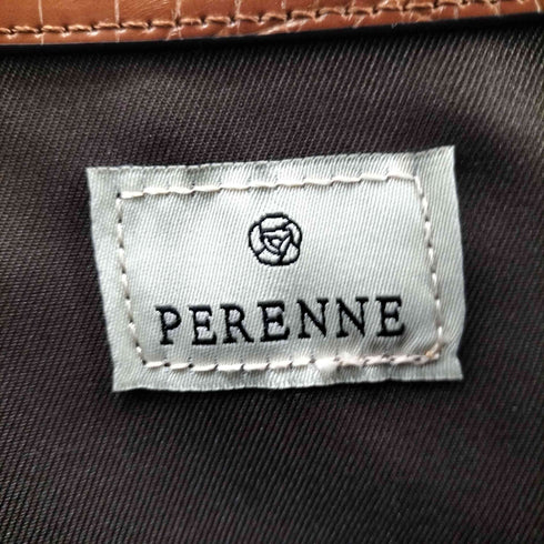 PERENNE クロコ 型押し レザー ハンドバッグ レディース