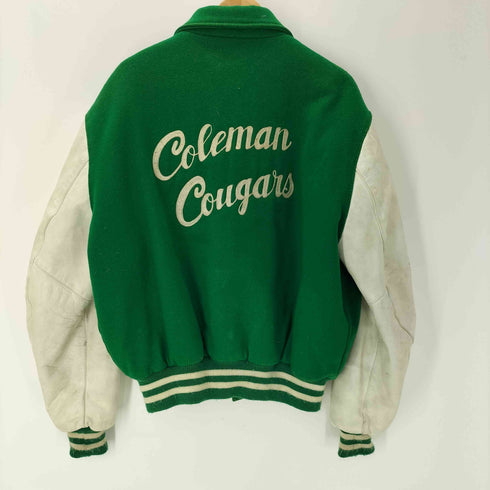 ディロング Delong 90S USA製 Coleman Cougars バック 刺繍 ロゴ ワッペン 袖レザー ウール スタジアム ジャケット スタジャン バーシティ メンズ US:44