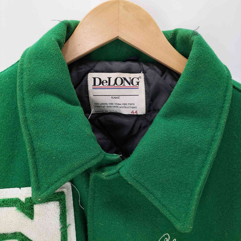 ディロング Delong 90S USA製 Coleman Cougars バック 刺繍 ロゴ ワッペン 袖レザー ウール スタジアム ジャケット スタジャン バーシティ メンズ US:44