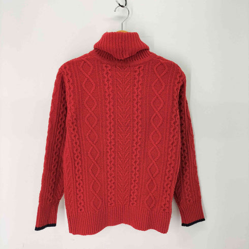 バーバリーブラックレーベル BURBERRY BLACK LABEL レザーパッチ ケーブル編み タートルネック ニット メンズ JPN:2
