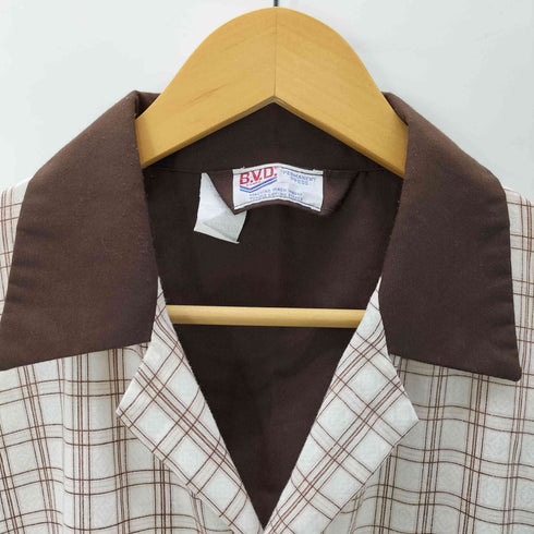 B.V.D. ヘムバイカラー 総柄 チェック 開襟オープンカラー L/S シャツ メンズ import:M
