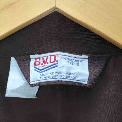 B.V.D. ヘムバイカラー 総柄 チェック 開襟オープンカラー L/S シャツ メンズ import:M