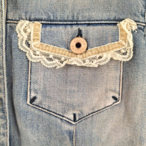 VOYAGE PASSION Y2K 短丈 ラインストーン レース デニムジャケット レディース US:8