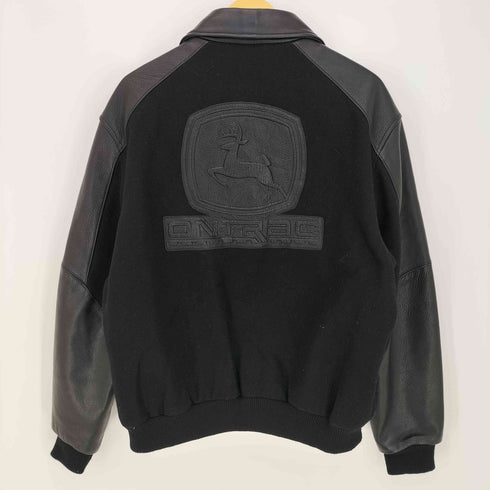 ONTRAC EQUIPMENT 企業ロゴ 刺繍 裏地キルティング 比翼 ジップアップ レザー 切替 メルトン ウール スタジャン メンズ import:L