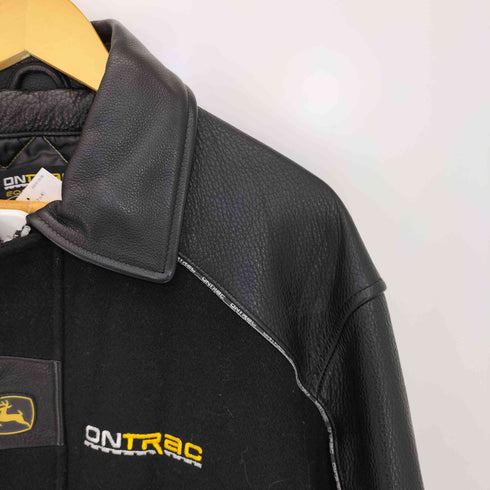 ONTRAC EQUIPMENT 企業ロゴ 刺繍 裏地キルティング 比翼 ジップアップ レザー 切替 メルトン ウール スタジャン メンズ import:L