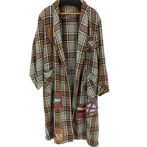 hollywood robe ワッペンデザイン フランネルチェックガウン メンズ