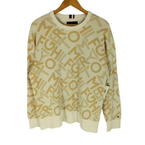 トミーヒルフィガー TOMMY HILFIGER ロゴ総柄 クルーネックニット メンズ import:L