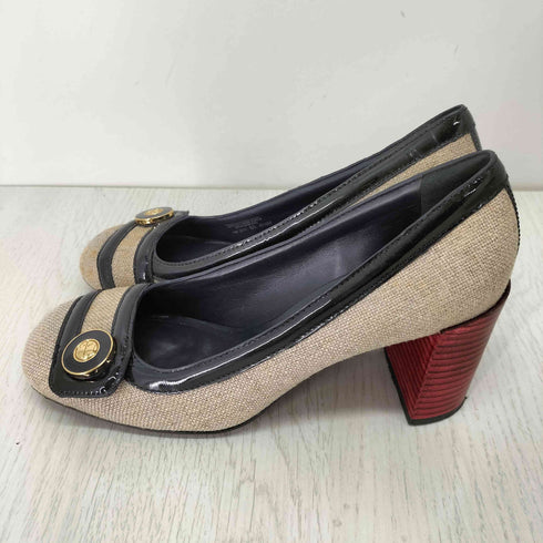 トリーバーチ TORY BURCH エナメル×リネン ヒール パンプス レディース US:6.5