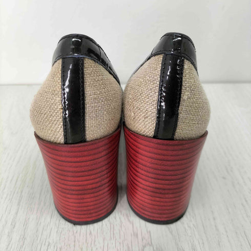 トリーバーチ TORY BURCH エナメル×リネン ヒール パンプス レディース US:6.5