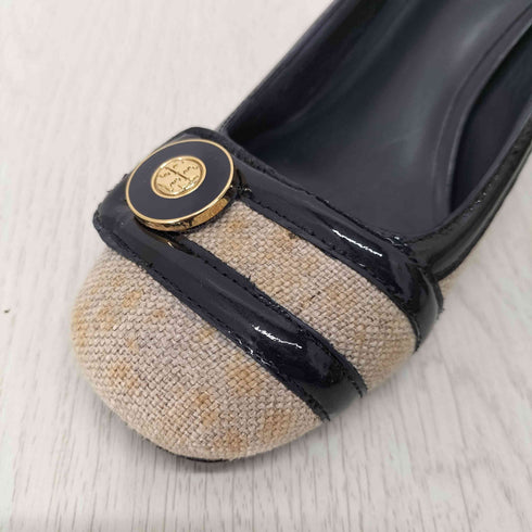 トリーバーチ TORY BURCH エナメル×リネン ヒール パンプス レディース US:6.5