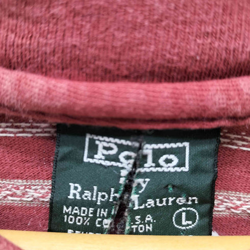 ポロバイラルフローレン Polo by RALPH LAUREN USA製 緑タグ 裾ポニー ネイティブ ボーダー コットン Tシャツ メンズ import:L