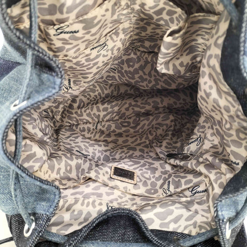 ゲス GUESS デニム パッチワーク ミニ バッグパック リュック 裏地レオパード レディース