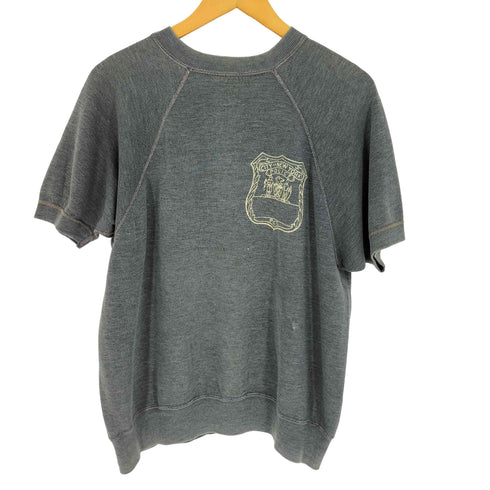 60~70S NYPD ニューヨーク市警察 バッジモチーフプリント ナス紺 ラグラン クルーネック ショートスリーブスウェット 半スウェ メンズ