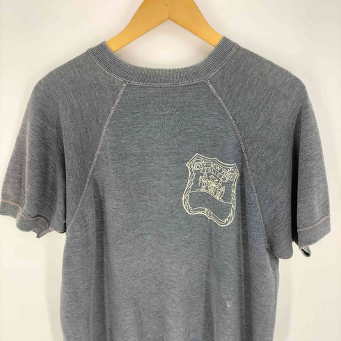 60~70S NYPD ニューヨーク市警察 バッジモチーフプリント ナス紺 ラグラン クルーネック ショートスリーブスウェット 半スウェ メンズ