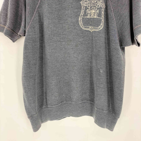 60~70S NYPD ニューヨーク市警察 バッジモチーフプリント ナス紺 ラグラン クルーネック ショートスリーブスウェット 半スウェ メンズ