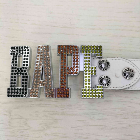 アベイシングエイプ A BATHING APE BAPE ラインストーンバックル レザーベルト メンズ