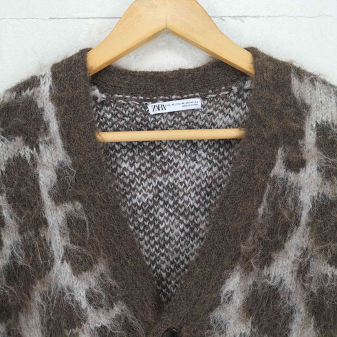 ザラ ZARA ウール混 レオパードカーディガン メンズ import:L