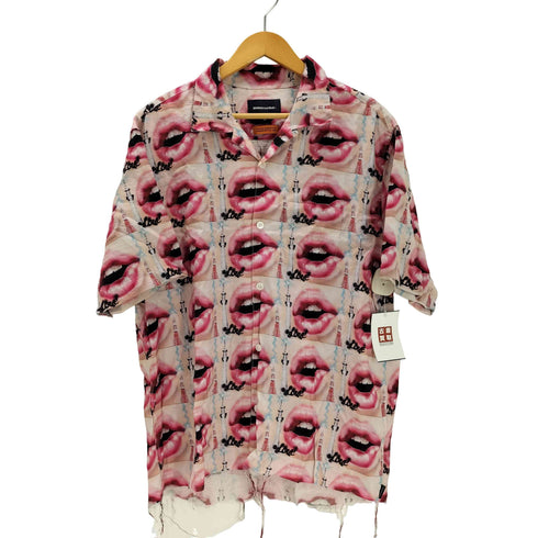 ディスイズネバーザット thisisneverthat 23SS TNT Lips Rayon Shirt リップス キスマーク プリント 総柄 S/S レーヨン オープンカラー シャツ カットオフ リメイク メンズ import:XL