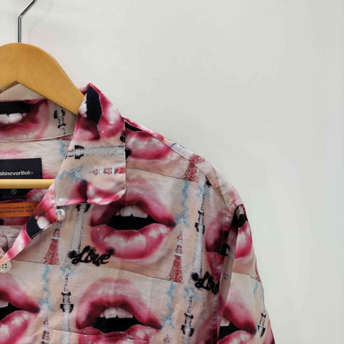 ディスイズネバーザット thisisneverthat 23SS TNT Lips Rayon Shirt リップス キスマーク プリント 総柄 S/S レーヨン オープンカラー シャツ カットオフ リメイク メンズ import:XL