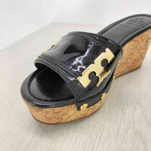トリーバーチ TORY BURCH ブラックパテントレザーウェッジソールサンダル レディース 50