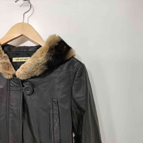 neuf cent neuf レッキスファー 羊革 フーデッド ラムレザーコート レディース JPN:40