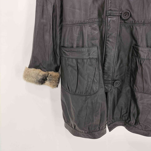 neuf cent neuf レッキスファー 羊革 フーデッド ラムレザーコート レディース JPN:40