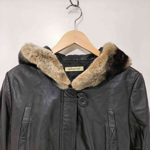 neuf cent neuf レッキスファー 羊革 フーデッド ラムレザーコート レディース JPN:40