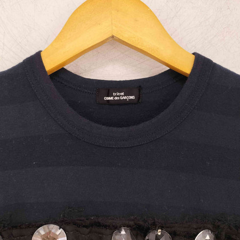 トリココムデギャルソン tricot COMME des GARCONS ビジュー装飾 リボーダー柄 ノースリーブ カットソー レディース