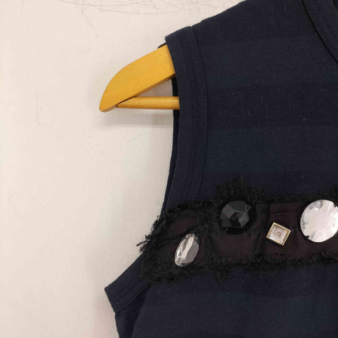 トリココムデギャルソン tricot COMME des GARCONS ビジュー装飾 リボーダー柄 ノースリーブ カットソー レディース
