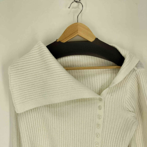ROSE FRANTZ アシンメトリー ロゴ メタルプレート リブ編み 異素材 ニット カーディガン レディース ONE SIZE