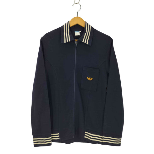 アディダス adidas 70S 西ドイツ製 ユーロ トレフォイル ロゴ リブ ボーダー 襟付き レトロカラー ポロ トラック ジャケット OPTI ジップ vintage ヴィンテージ メンズ 50