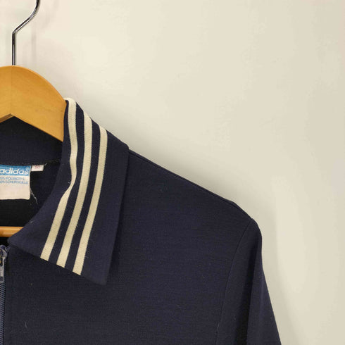 アディダス adidas 70S 西ドイツ製 ユーロ トレフォイル ロゴ リブ ボーダー 襟付き レトロカラー ポロ トラック ジャケット OPTI ジップ vintage ヴィンテージ メンズ 50