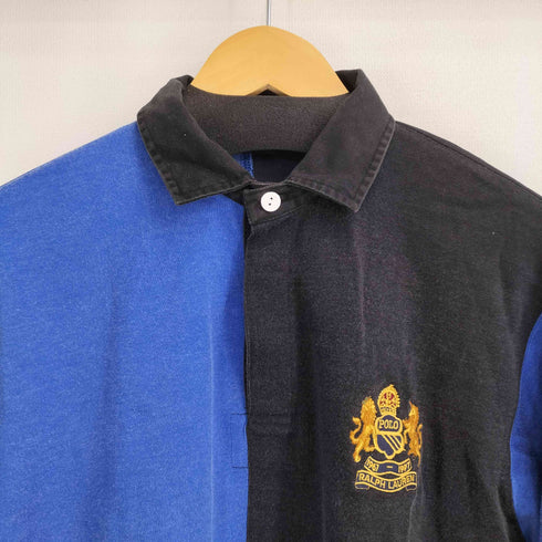 ポロバイラルフローレン Polo by RALPH LAUREN 90S レーヨン混 ロゴ刺繍 Rugby Shirt L/S ポロシャツ メンズ import:L