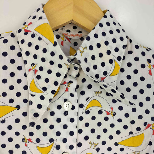 BLUP ROBIN 70S ドット ニワトリ プリント デカ襟 三角タグ S/S シャツ レディース