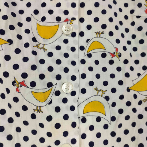 BLUP ROBIN 70S ドット ニワトリ プリント デカ襟 三角タグ S/S シャツ レディース