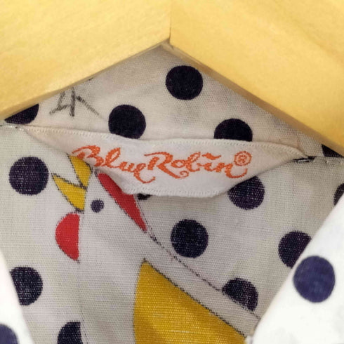BLUP ROBIN 70S ドット ニワトリ プリント デカ襟 三角タグ S/S シャツ レディース
