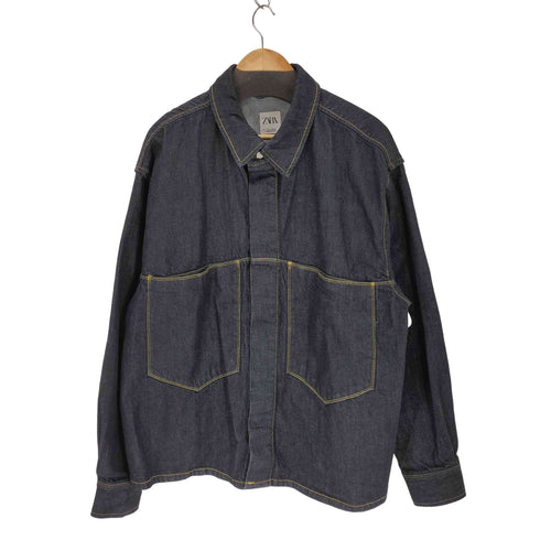 ザラ ZARA ステッチ インディゴデニムシャツジャケット メンズ import:L