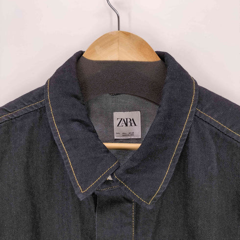 ザラ ZARA ステッチ インディゴデニムシャツジャケット メンズ import:L