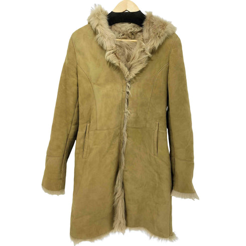 PEAU D' ANE フランス製 羊革 シープレザー フーデッド ファーコート レディース FR:38