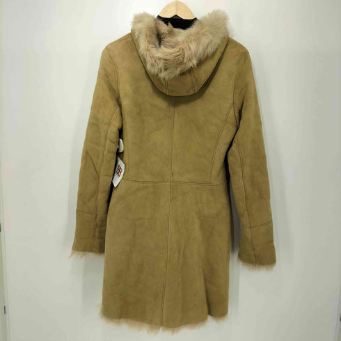 PEAU D' ANE フランス製 羊革 シープレザー フーデッド ファーコート レディース FR:38