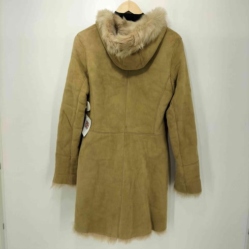 PEAU D' ANE フランス製 羊革 シープレザー フーデッド ファーコート レディース FR:38
