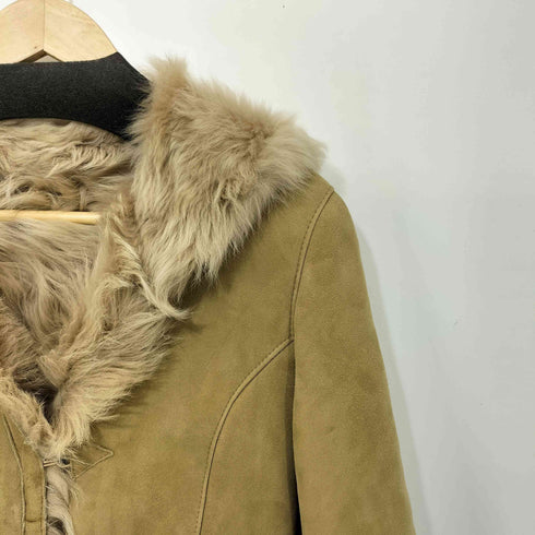 PEAU D' ANE フランス製 羊革 シープレザー フーデッド ファーコート レディース FR:38