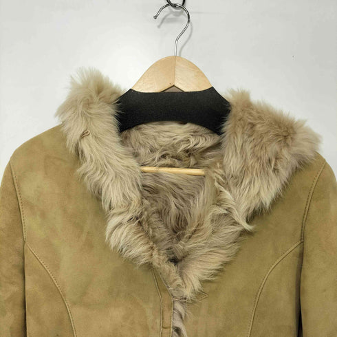 PEAU D' ANE フランス製 羊革 シープレザー フーデッド ファーコート レディース FR:38