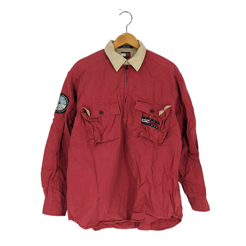 トミーヒルフィガー TOMMY HILFIGER 90S~00S アームワッペン ハーフジップ プルオーバーシャツ メンズ import:L
