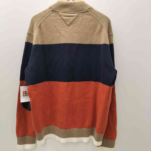 トミーヒルフィガー TOMMY HILFIGER ローゲージ ヘンリーネック ボーダー ラムウール ニット セーター 肉厚 エルボーパッチ メンズ import:XL