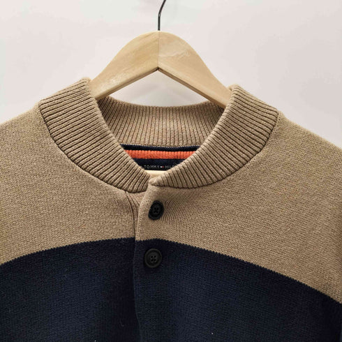 トミーヒルフィガー TOMMY HILFIGER ローゲージ ヘンリーネック ボーダー ラムウール ニット セーター 肉厚 エルボーパッチ メンズ import:XL