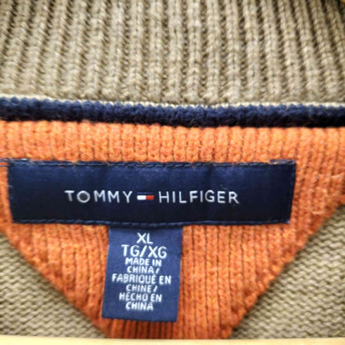 トミーヒルフィガー TOMMY HILFIGER ローゲージ ヘンリーネック ボーダー ラムウール ニット セーター 肉厚 エルボーパッチ メンズ import:XL